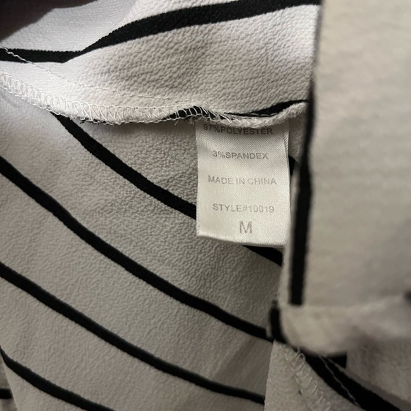 Black & White Striped High Low Top Button Down Collared Top with Back Cut Out - Picture 9 of 11